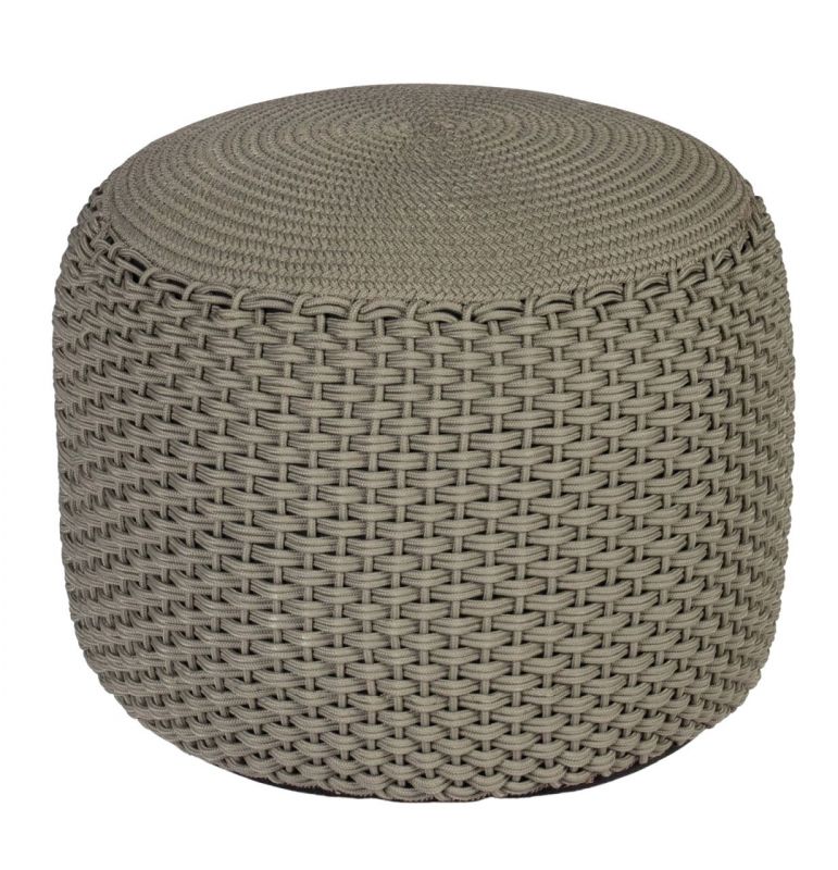 Weishäupl Pouf Hocker Medium: Grauer, runder Sitzhocker für Innen und Außen, geflochtene Optik.